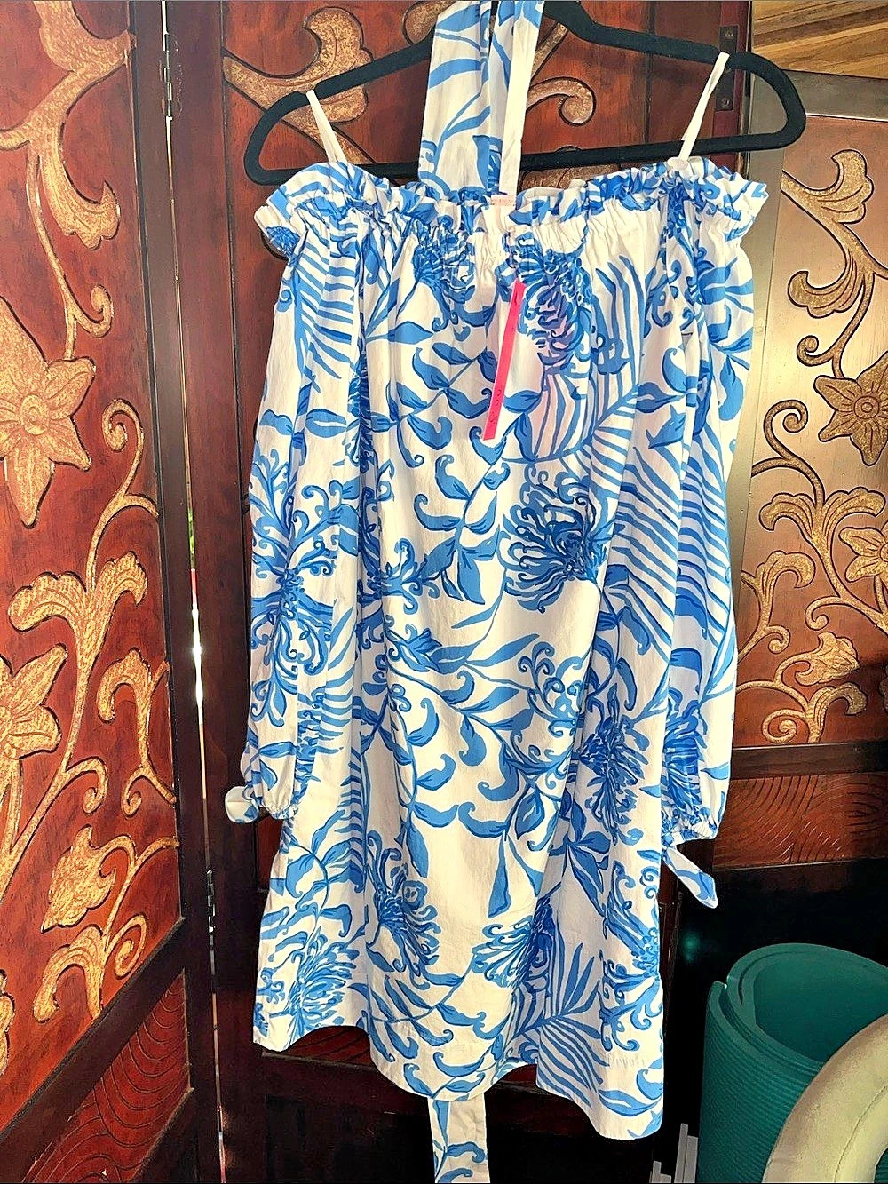 Lilly Pulitzer Joni Off the Shoulder Floral Midi Dress in Blue & White Size medi